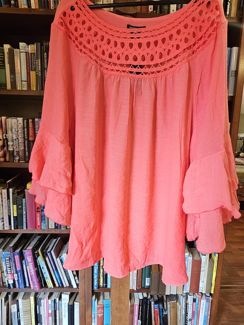 Boho Crochet Yoke Coral Women's Top